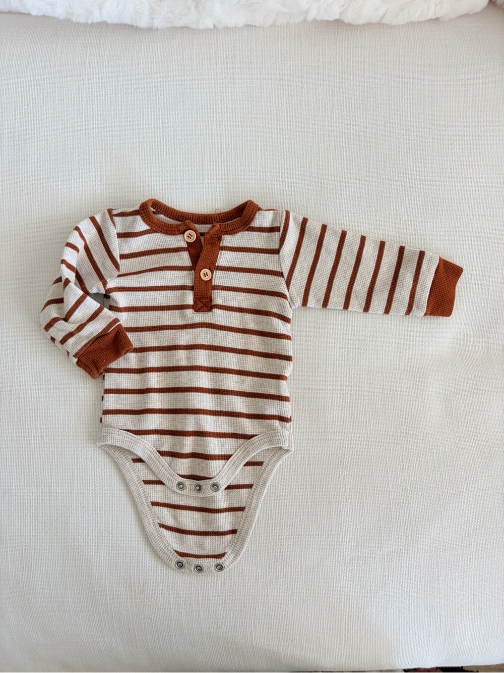 Striped Rust and Cream Long-Sleeve Baby One-Piece